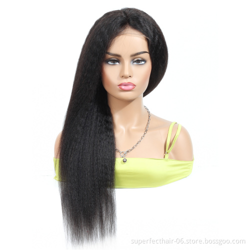 Kinky Straight Lace Front Human Hair Wig Pre Plucked With 100% Remy Human Hair Virgin Baby Hair Lace Wigs